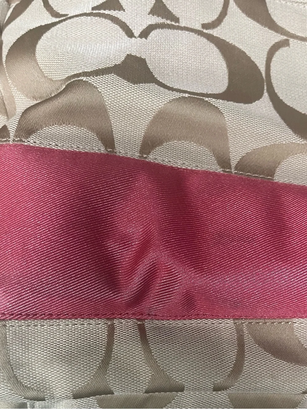 Coach Beige Signature Canvas Tote with Pink Leather Trim